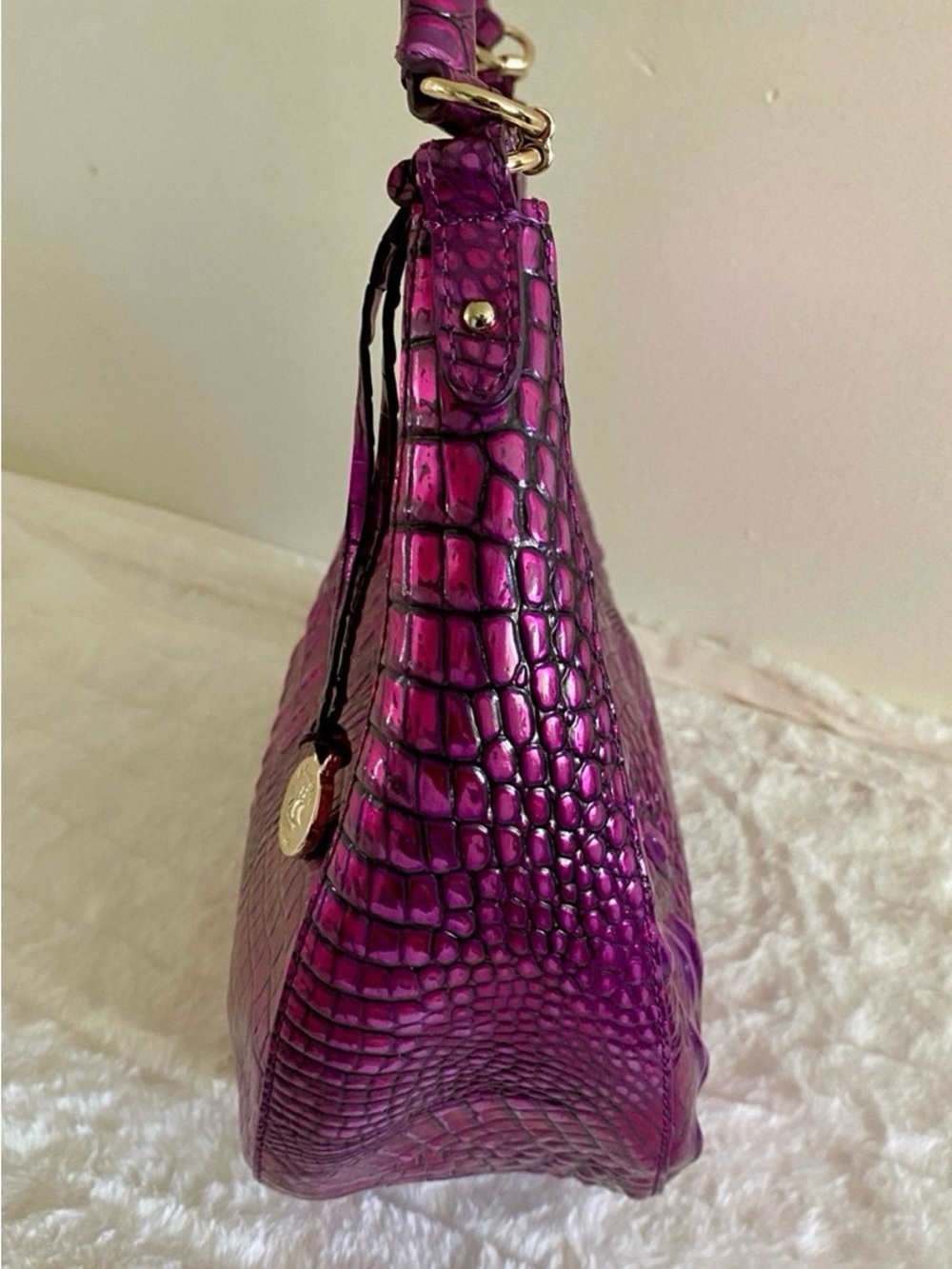 Brahmin Metallic Becka Purple Potion Croc-Embossed Melbourne Shoulder Hobo - Picture 3 of 12